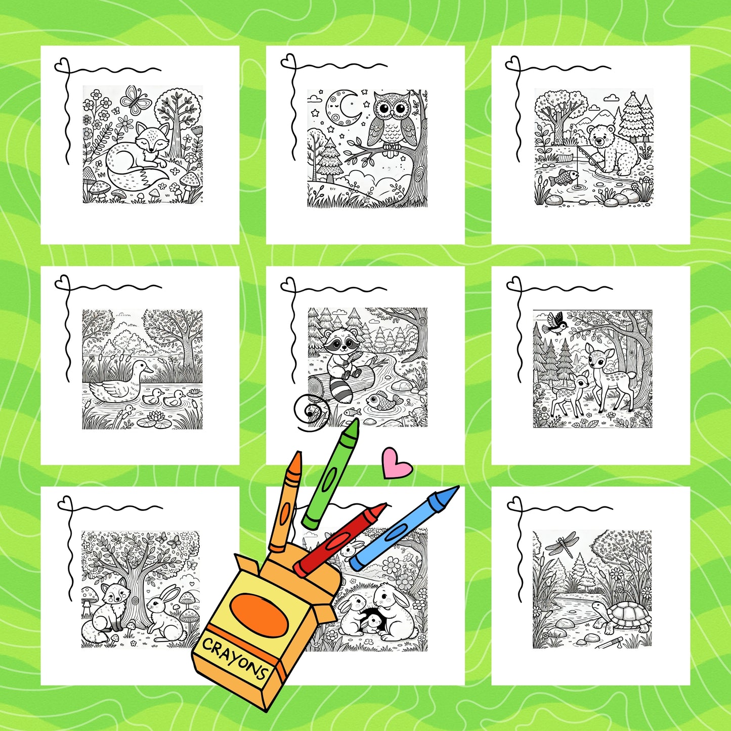 WOODLAND ANIMALS: libro digitale da colorare per bambini in PDF