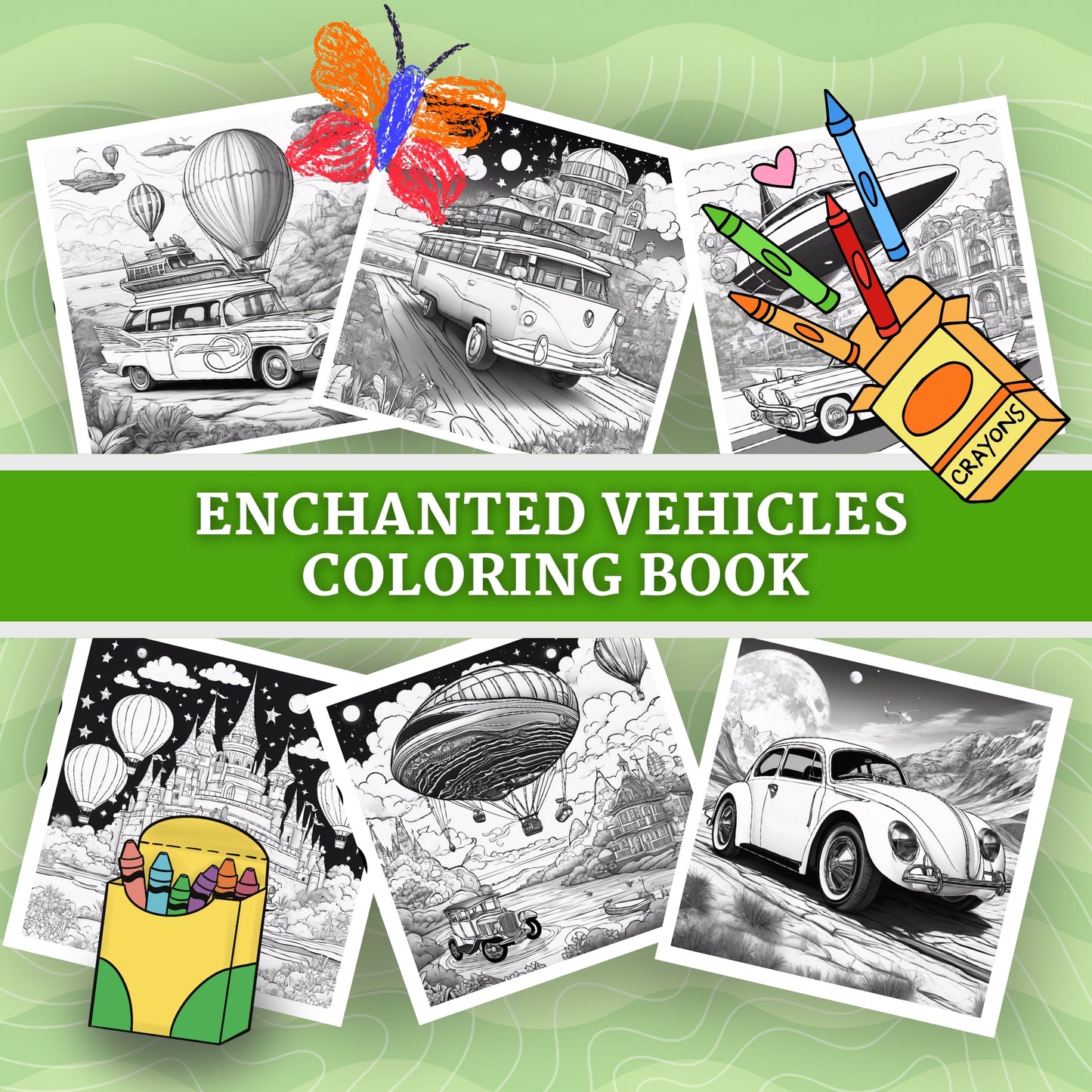 ENCHANTED VEHICLES IN THE UNIVERSE: libro digitale da colorare per bambini in PDF