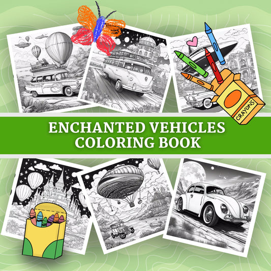 ENCHANTED VEHICLES IN THE UNIVERSE: libro digitale da colorare per bambini in PDF