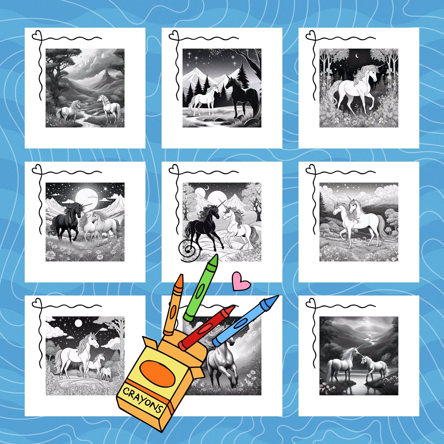 THE ENCHANTED UNICORNS: libro digitale da colorare per bambini in PDF